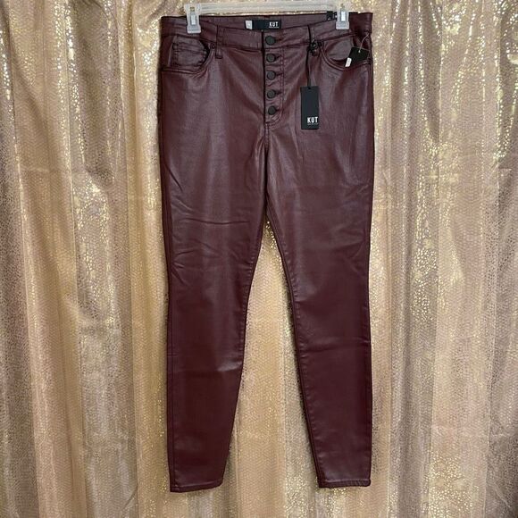 Kut from the Kloth Mia High Rise Skinny Wet Look Bordeaux Jeans 14 NWT - Picture 1 of 11